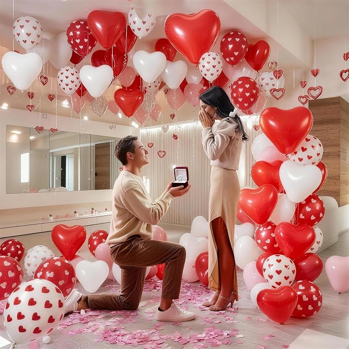 Valentines Day Balloons 60 Pack Red White Heart Shaped Balloons Set Romantic - Image 5