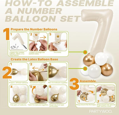 PartyWoo Beige Number 7 Balloon 40 Inch 25pcs White Sand Foil Star Gold | Foil - Image 7
