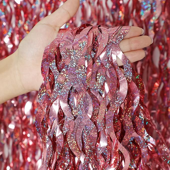 3 Pack 3.3 ft x 6.6 ft Tinsel Curtain -CYLMFC Rose Gold Birthday Backdrop by CYLMFC