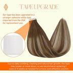 Full Shine Balayage Tape in Hair Extensions Human Hair 18 Inch 20Pcs 50G Double Sided Tape in Extensions Color 4/27/60/8 Medium Brown Ombre Blonde and Ash Brown Remy Hair Extensions Tape ins Seamless