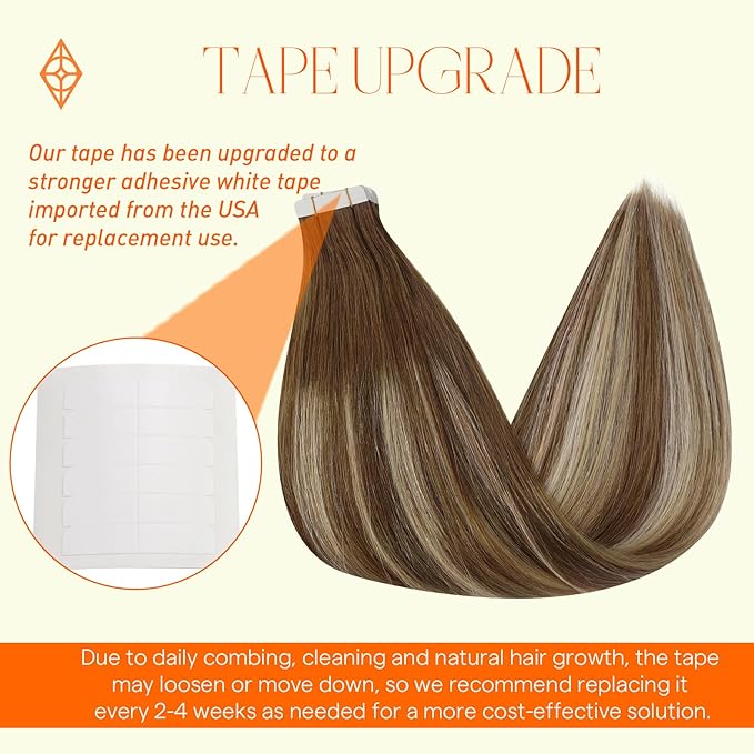 Full Shine Tape in Hair Extensions Real Human Hair Color 4/27/60/8 Brown and Blonde Tape In Extensions 14 Inch Remy Hair Extensions Tape ins Invisible Seamless Invisible Straight Hair 20 Pcs 50G