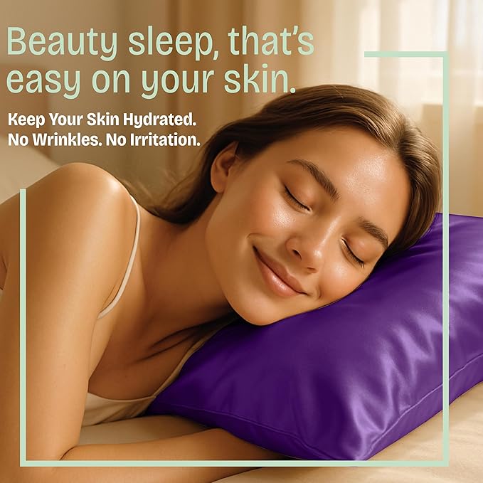 BLISSFORD Purple Satin Pillowcase with Zipper, for Hair and Skin Care, Feels Soft and Cool Like a Silk Pillowcase, Satin Pillow Cases 2 Pack, Slik Pillow Cover, Grape/Purple, King Size - Set of 2
