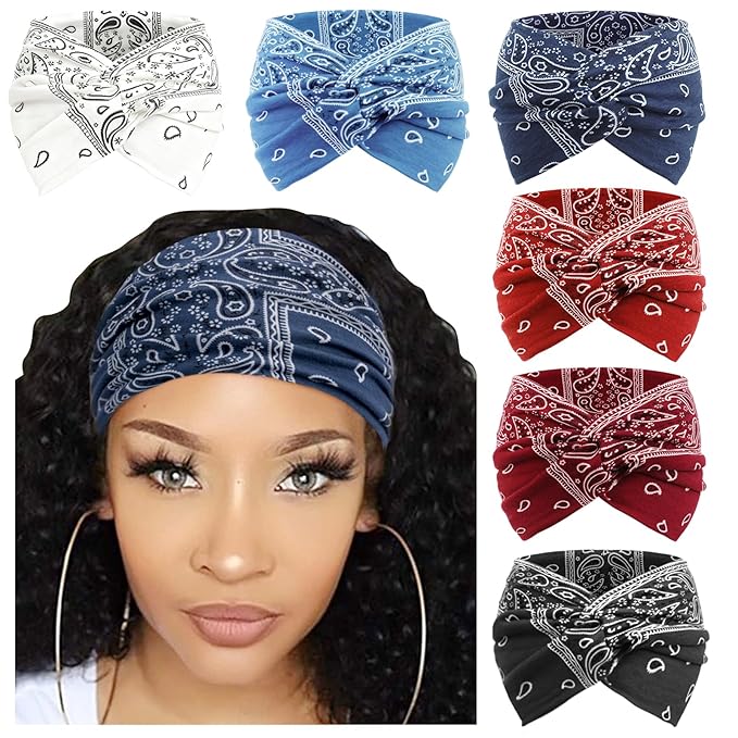 DRESHOW 6 Pack Extra Wide Headbands for Women Large Turban Headband Boho Head Wrap Elastic Hairbands Hair Twisted Knot Hair Accessories