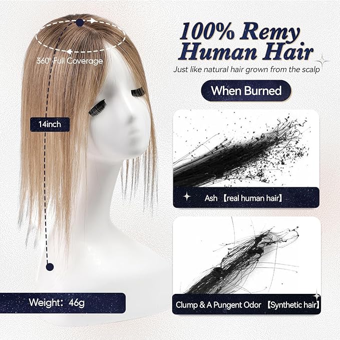 starluck Hair Toppers for Women Real Human Hair No Bangs, 100% Remy HumanHair Toppers for Women Hand-woven with Thinning,Cover Gray Roots,Adds Volume,Ombre Ash Blonde