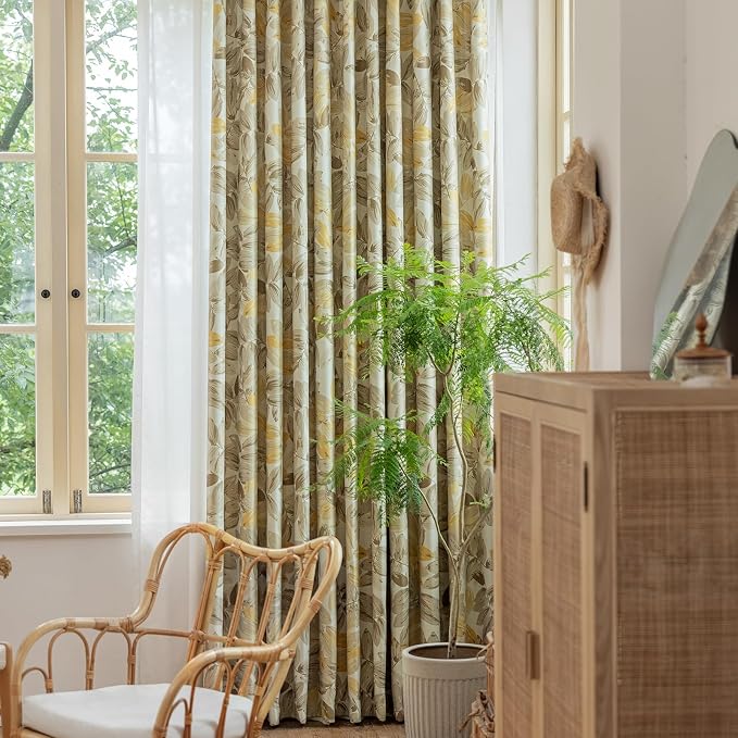 SUOUO Blackout Curtains for Bedroom Patterned Vintage Brown Leaf Room Darkening - Image 3