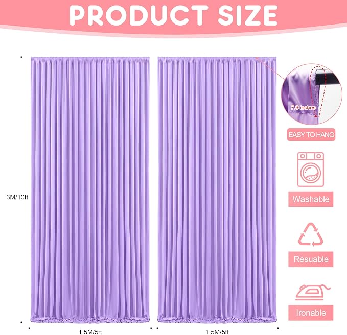 Asee'm Lavender Purple Backdrop Curtains Drapes - Image 2