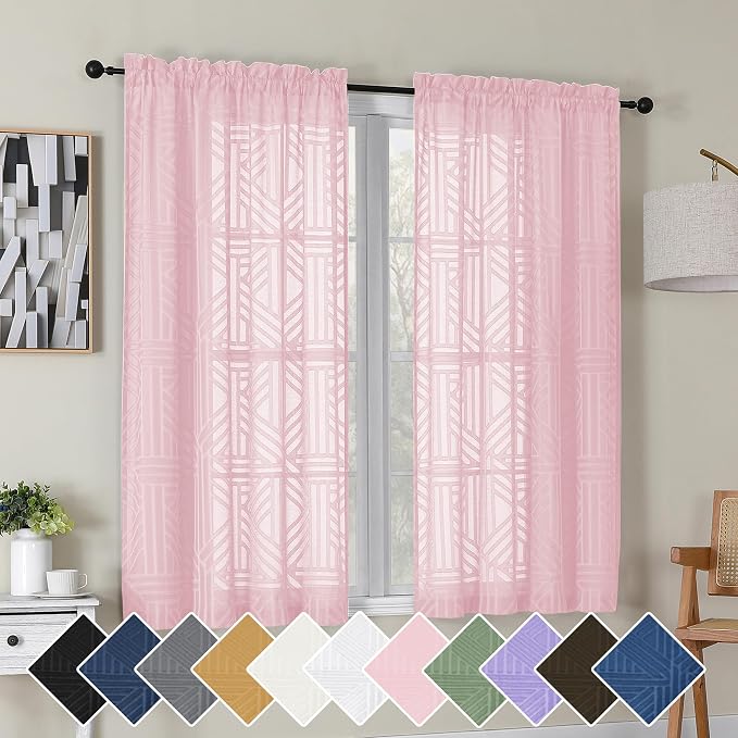 Simplebrand Blush Semi Sheer Curtains 54 Inch Length 2 Panels, Geometric by Simplebrand