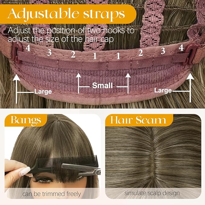 SOFEIYAN Long Straight Layered Wig with Bangs 24 Inch Synthetic Natural Hair Wig Soft Heat Resistant Long Wigs for Women Daily Party Use