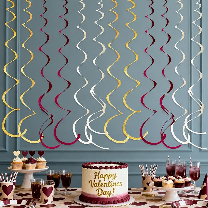 36 Pcs Maroon Gold Hanging Swirl Decorations Glitter Gold Burgundy Beige Felt - Image 5