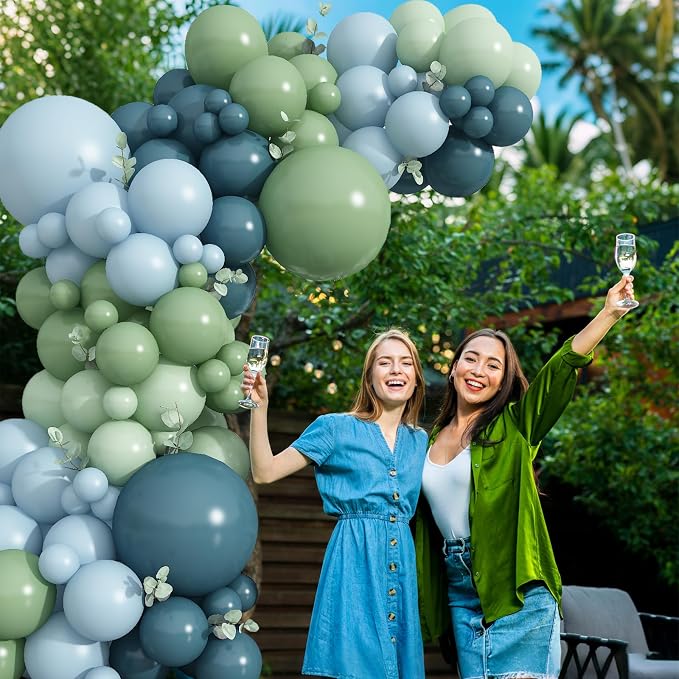 Blue and Green Balloon Arch Kit 107Pcs Dusty Blue Sage Green Balloons Garland - Image 5
