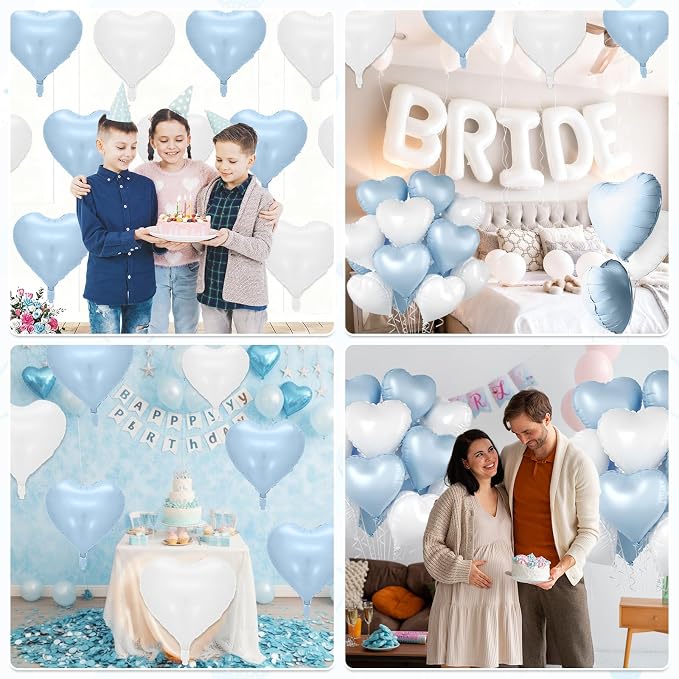 Baby Blue Heart Balloons, 18 Inch Cream Sand White Foil Balloons - Image 6