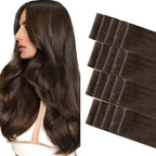 GOO GOO Invisi Edge Tape in Hair Extensions Human Hair, 4A Chocolate Brown 20pcs 24inch 50g, Virgin Remy Hair, Seamless Injected Tape, Natural Look