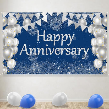 Blue Happy Anniversary Banner, Wedding Anniversary Sign Decorations Supplies - Image 4