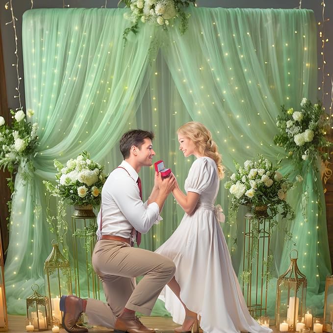 10x8ft Olive Green Tulle Backdrop Curtain - Image 6