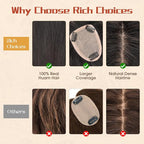 Rich Choices Human Hair Toppers for Women-100% Real Remy Hair Topper with 3D 360°Bang-Upgraded 150% Density 9 * 12CM Lace Base-Clip in Hairs topper for Thinning Hairs-10Inch #1B Natual Black