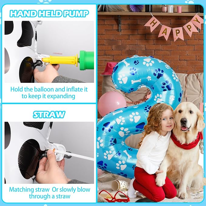 40 Inch Blue Dog Paw Birthday Balloons, Number 2 Balloons - Image 4
