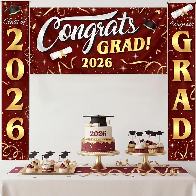 JOYIN 3 Pcs Graduation Backdrop Decorations Class of 2025, Satin Congrats Grad - Image 7