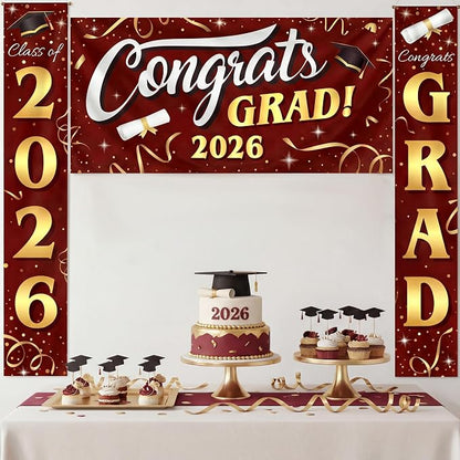 JOYIN 3 Pcs Graduation Backdrop Decorations Class of 2025, Satin Congrats Grad - Image 7