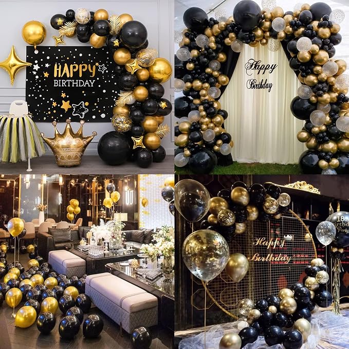 CANREVEL 120pcs Black and Gold Balloons Confetti Metallic Black Gold Latex - Image 8