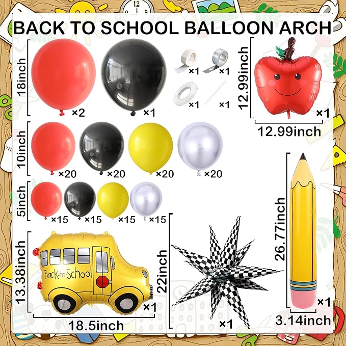 151Pcs Back to School Balloon Arch Garland Kit | School Bus Pencil Apple - Image 2