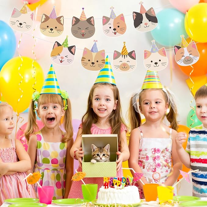 Hooqict Happy Birthday Banner Cat Birthday Decorations Party Banner Garland Sign - Image 6