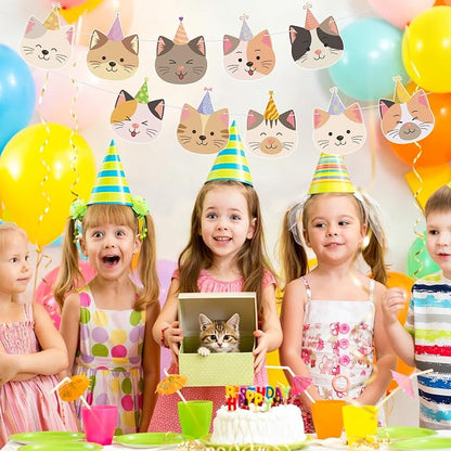 Hooqict Happy Birthday Banner Cat Birthday Decorations Party Banner Garland Sign - Image 6