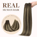 GOO GOO Clip in Hair Extensions Real Human Hair, Remy Human Hair Extensions Clip ins for Women, Natural Human Hair, 14inch 130g 9Pcs, 4/26/4 Balayage Chocolate Brown to Honey Blonde