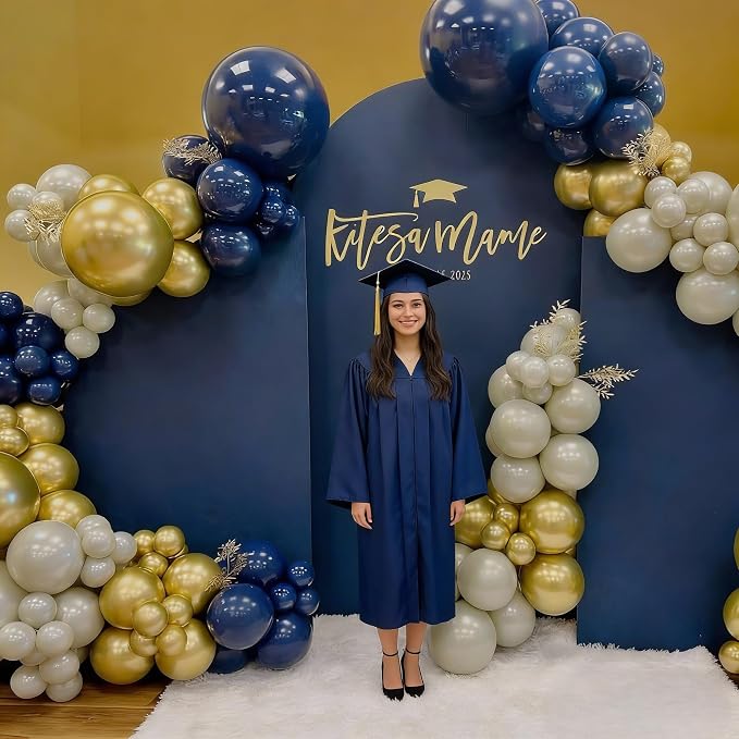 Navy Blue and Gold Balloons, 12 Inch Dark Blue and Gold Double Stuffed Pearl - Image 4