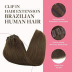 GOO GOO Clip in Hair Extensions Real Human Hair, Remy Human Hair Extensions Clip ins for Women, Natural Human Hair, 24inch 240g 9Pcs, #4A Chocolate Brown