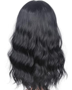 Medium Long Black Wavy Wigs For Women Synthetic Full Hair Natural Black Wigs With Side Bangs For Daily Use 16 Inches (NATURAL BLACK(1#))