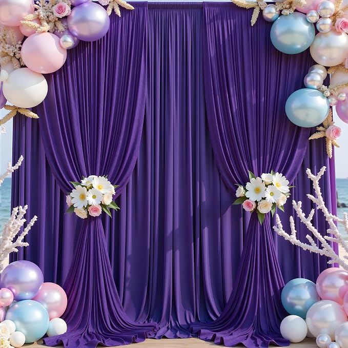 10×14 ft Purple Wrinkle Free Backdrop Curtain, Soft Silky Polyester Wedding - Image 7