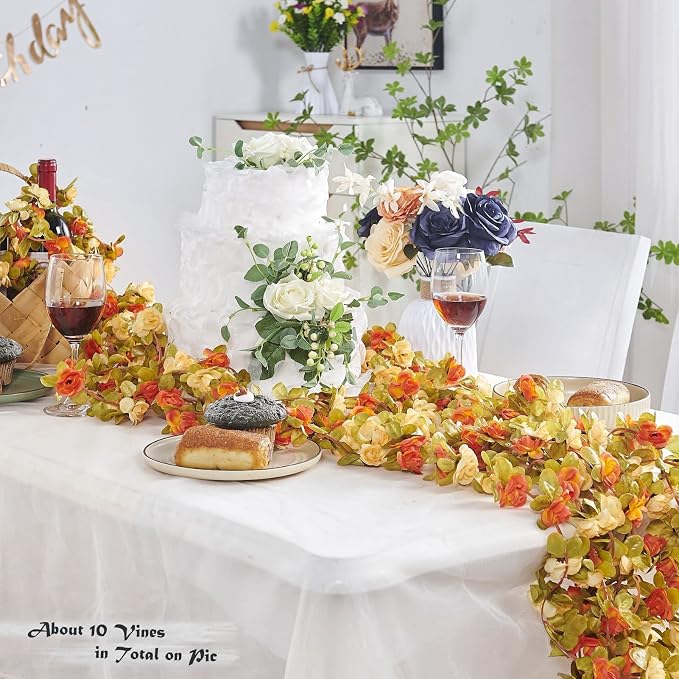 Artificial Flower Garland 6pcs 8.2ft Rose Vine Decor, Fall Purple Flower | - Image 2