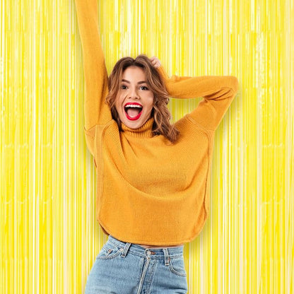 Voircoloria Pastel Yellow Foil Fringe Backdrop Curtains, 3 Pack | Tinsel - Image 6