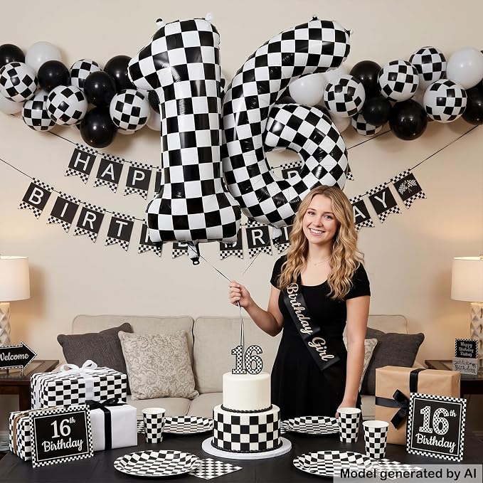 40" Checkered Number 16 Balloon - Image 4