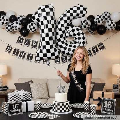 40" Checkered Number 16 Balloon - Image 4