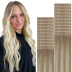 VINBAO Invisi Edge Tape in Hair Extensions Human Hair, Balayage Ombre Ash Brown to Platinum Blonde 40g 20pcs Seamless Injected Tape Ins Hair Extensions Natural Look 14inch #8T60