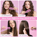 Curly Hair Brush & Curl Defining Brush – Easily Detangles Knots with Less Pulling – Styles Wet or Dry Hair, Tames Frizz for All Curl Types (Pink 3Pcs)