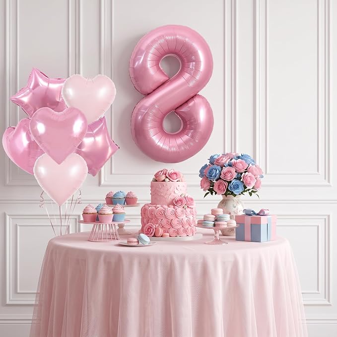 TONIFUL 8th Birthday Balloons Kit 40 Inch Pink Large Number 8 Foil Balloon | - Image 6
