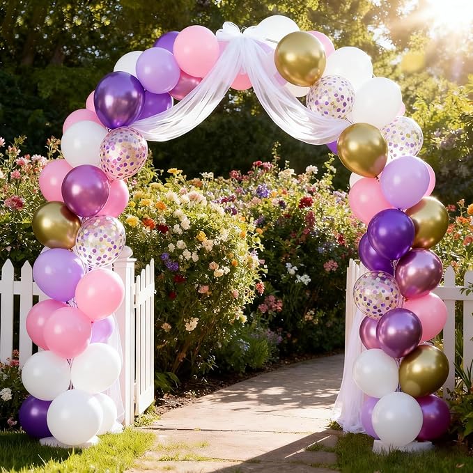 Pink Purple Balloons, 12 Inch Metallic Gold Colorful Confetti Latex Balloons - Image 4