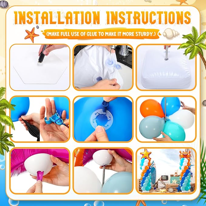 Kasyat 2 Sets Ocean Themed Balloon Column Stand Kit Blue Sea Balloon Arch - Image 3