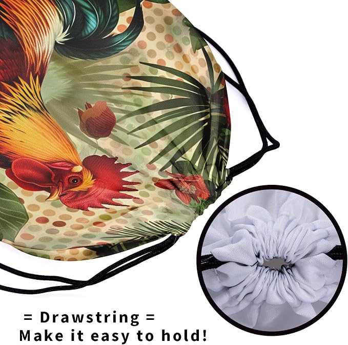 Chicken Printed Gymnastics Grip Bag Palm Leaves Floral Drawstring Bag Spots Gym - Image 5