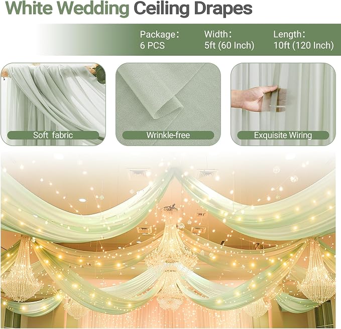 6 Panels Green Ceiling Drapes - Image 4