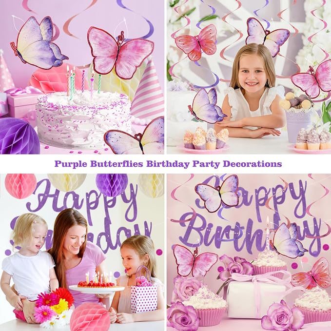 YEOCU Birthday Decorations, No DIY Pre-Strung Happy Birthday Banner | Purple - Image 5