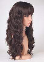 Medium Long Brown Wavy Wigs For Women Synthetic Full Hair Wigs With Bangs For Daily Use (brown)