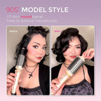 TYMO Thermal Brush Curling Brush - STYLUX 1.7 Inch Blowout Volumizer with Flexi-Fit for Hair Straightening, Heated Round Styler Tool, Hair Straightener and Curler 2 in 1, Dual Voltage, Pink