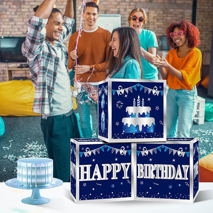 Turypaty Blue Silver Happy Birthday Decorations Boxes - Image 4