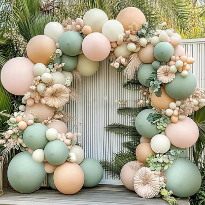 Dusty Green Pink Balloons Arch Kit, Party | Mist Fog Green Light Pink Nude Sand by Zesliwy