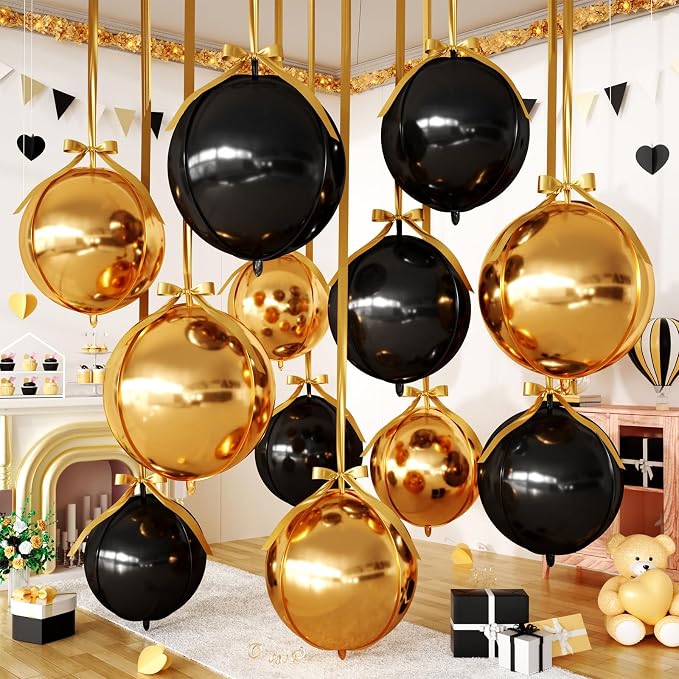 Black Gold Round Foil Balloons by FEYG