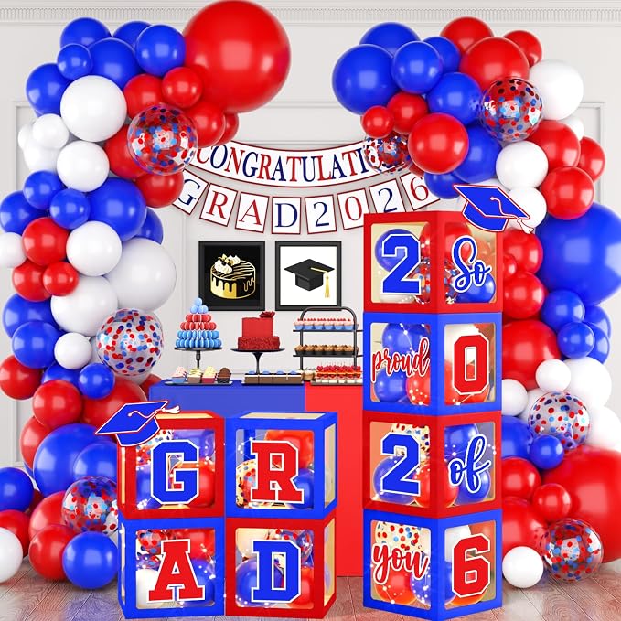 2026 Graduation Decorations Red and Blue Class of 2026 Balloon Boxes by Unknown
