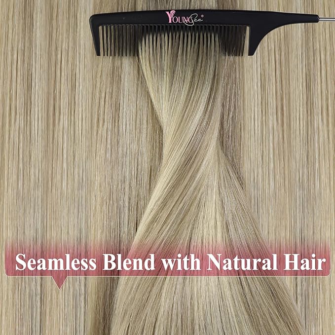 YoungSee Blonde Tape in Hair Extensions Balayage Human Hair Tape in Extensions Ash Blonde Ombre Platinum Blonde Hair Extension Real Human Hair Tape-in Balayage Tape Hair Extension 22In 50g 20pcs